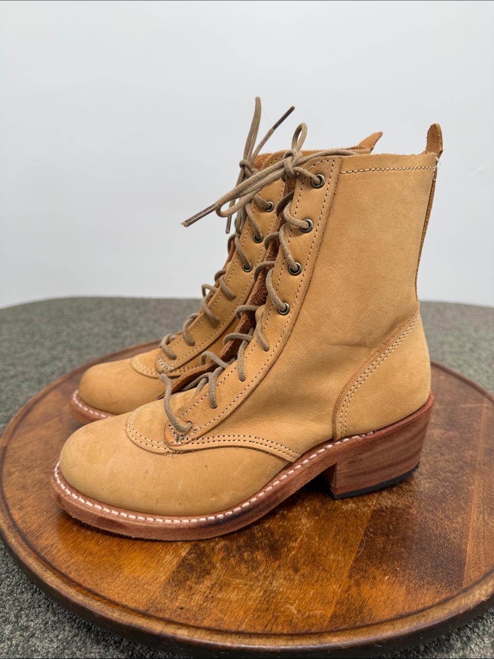 Timberland Boots Wm 5 M Wheat Wooden Block Heel Lucille Coulter Vibram USA